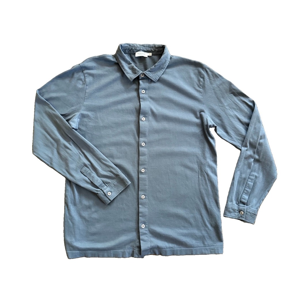 Sunspel Shirt Men Medium Blue Long Sleeve Button Front Cotton Jersey